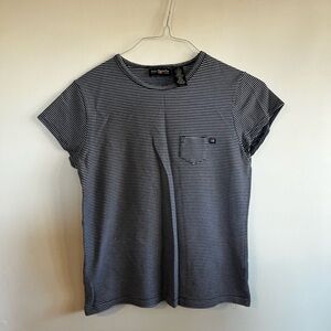 2000s navy & blue cap sleeve Ralph lauren polo co striped pocket tee